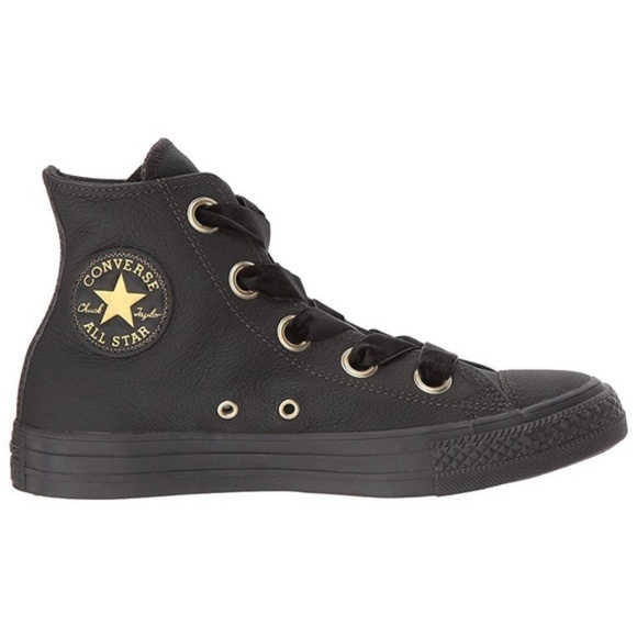 black and gold leather converse